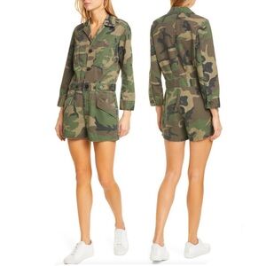 TRAVE Portia Romper CAMO denim shorts The Big Battle army green POCKETS S new